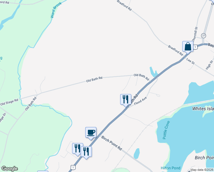 map of restaurants, bars, coffee shops, grocery stores, and more near 80 Old Bath Road in Wiscasset
