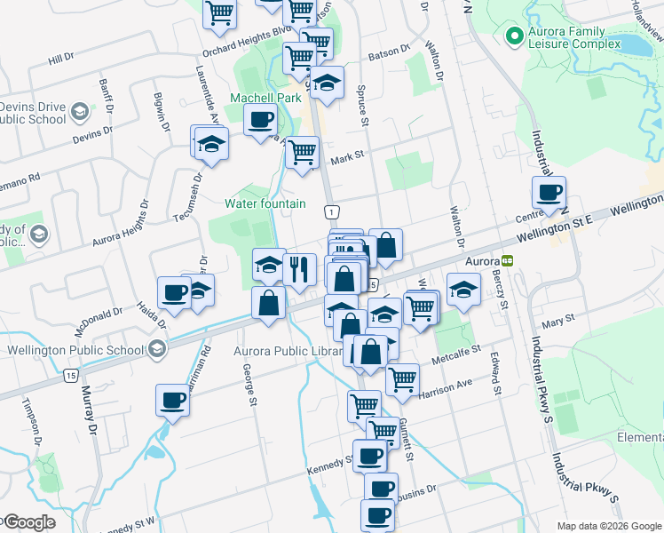 map of restaurants, bars, coffee shops, grocery stores, and more near 500 Alex Gardner Circle in Aurora