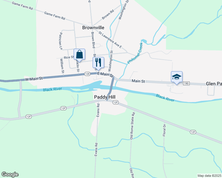 map of restaurants, bars, coffee shops, grocery stores, and more near Bridge Street in Dexter
