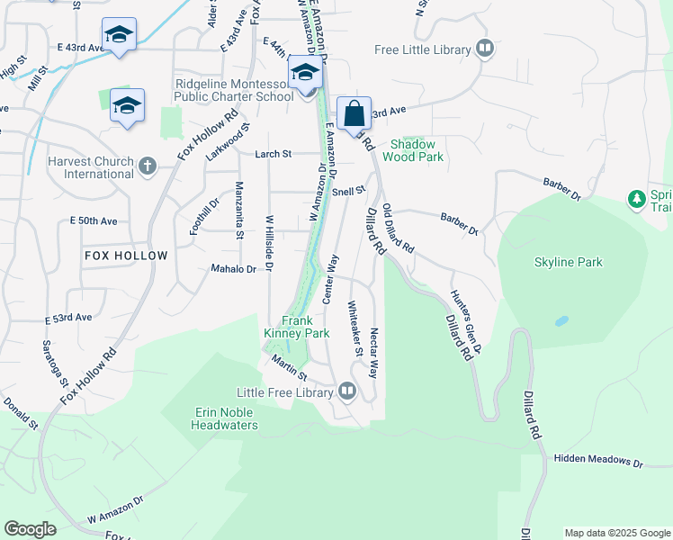 map of restaurants, bars, coffee shops, grocery stores, and more near 4885 Center Way in Eugene