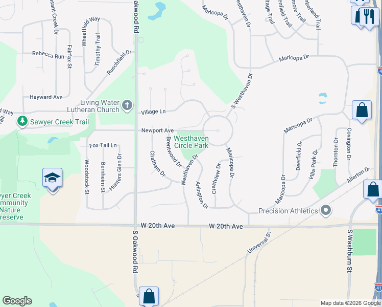 map of restaurants, bars, coffee shops, grocery stores, and more near 1625 Westhaven Drive in Oshkosh