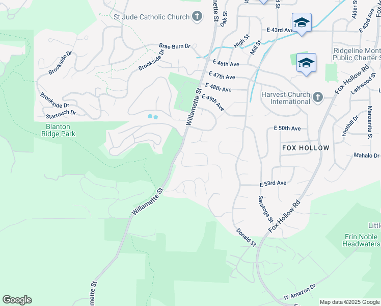 map of restaurants, bars, coffee shops, grocery stores, and more near 81 Marlboro Lane in Eugene