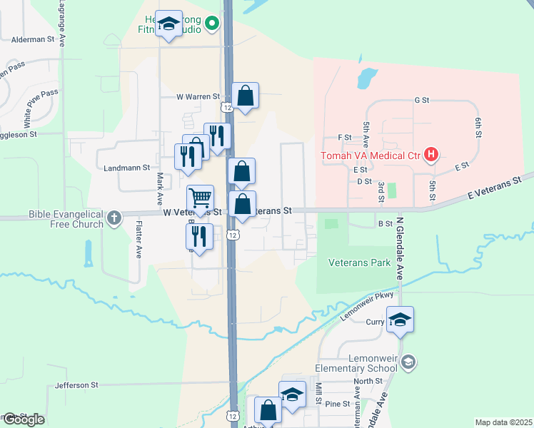 map of restaurants, bars, coffee shops, grocery stores, and more near 201 East Veterans Street in Tomah