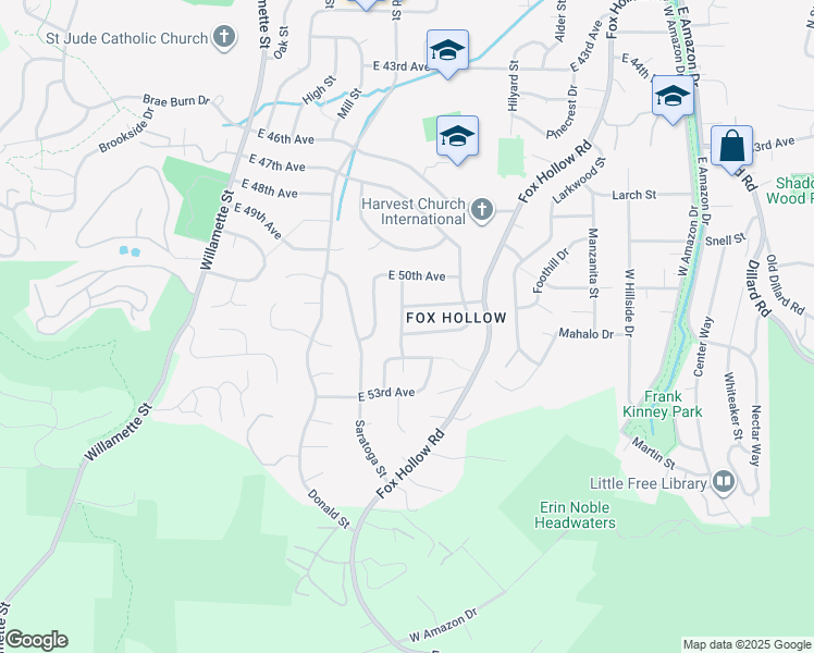 map of restaurants, bars, coffee shops, grocery stores, and more near 505 Empress Avenue in Eugene