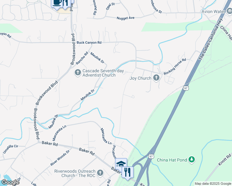 map of restaurants, bars, coffee shops, grocery stores, and more near 19771 Buck Canyon Road in Bend