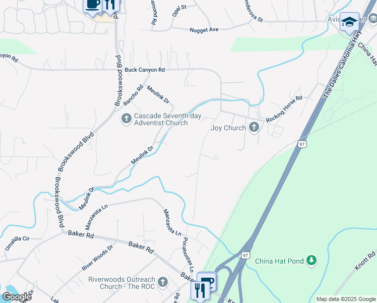 map of restaurants, bars, coffee shops, grocery stores, and more near 19771 Buck Canyon Road in Bend