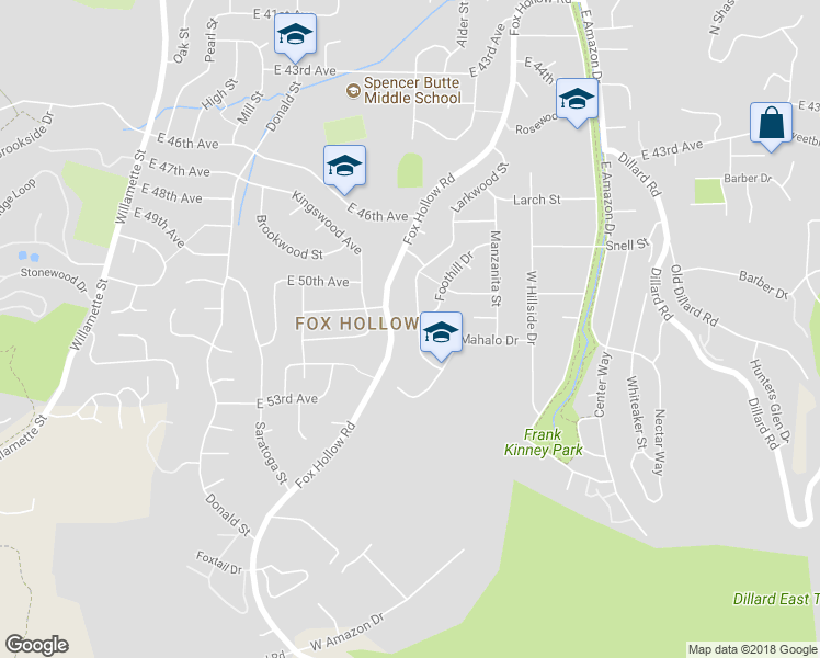 map of restaurants, bars, coffee shops, grocery stores, and more near 4852 Larkwood Street in Eugene