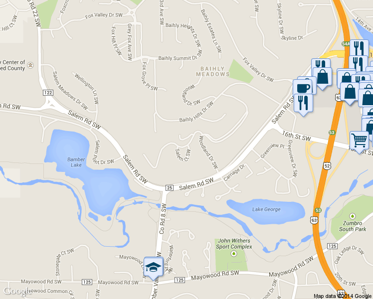 map of restaurants, bars, coffee shops, grocery stores, and more near 2310 Salem Heights Dr SW in Rochester