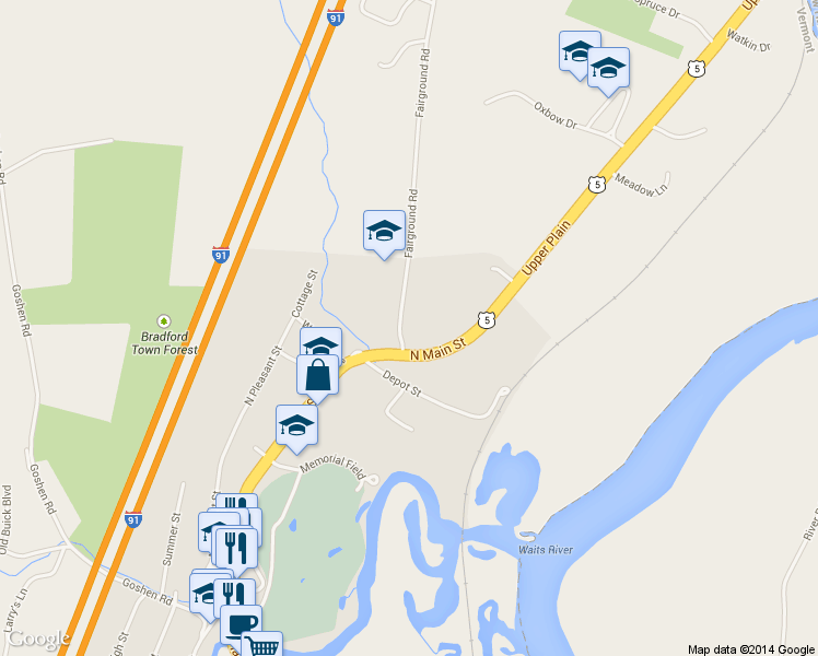 map of restaurants, bars, coffee shops, grocery stores, and more near 54 Fairground Rd in Bradford