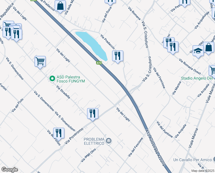 map of restaurants, bars, coffee shops, grocery stores, and more near 54 Via Volpina in Massa