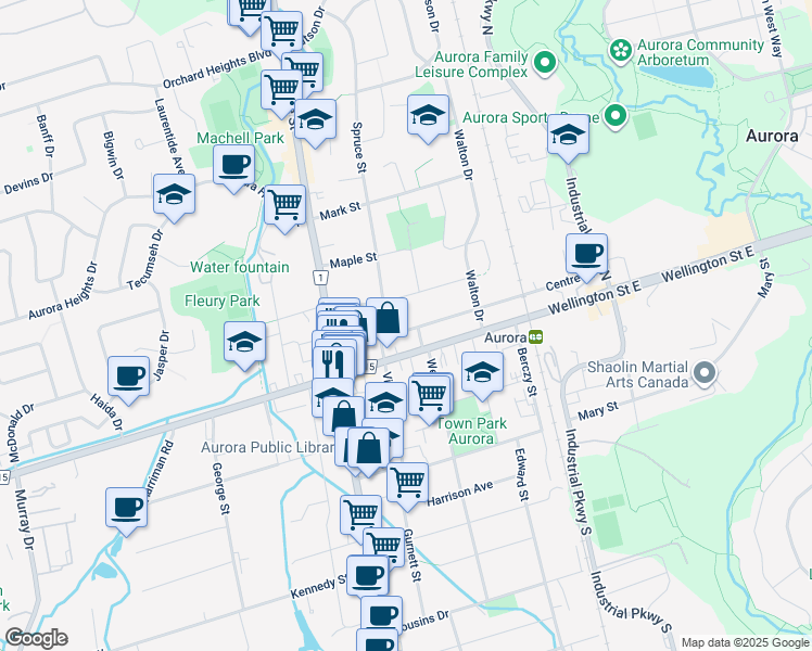 map of restaurants, bars, coffee shops, grocery stores, and more near in Aurora