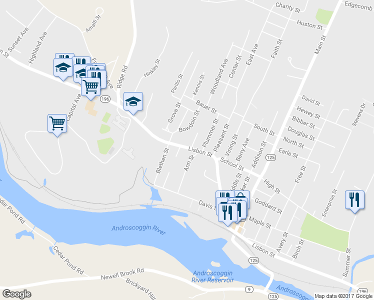 map of restaurants, bars, coffee shops, grocery stores, and more near 635 Lisbon Street in Lisbon