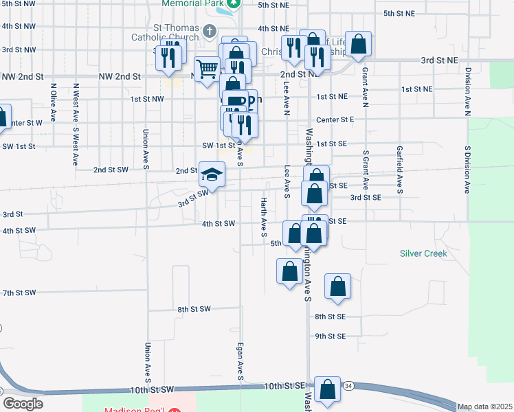 map of restaurants, bars, coffee shops, grocery stores, and more near 401-499 Harth Avenue South in Madison
