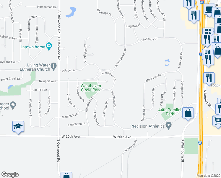 map of restaurants, bars, coffee shops, grocery stores, and more near 1798 Maricopa Drive in Oshkosh