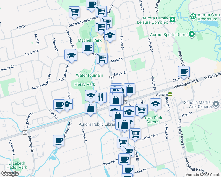 map of restaurants, bars, coffee shops, grocery stores, and more near in Aurora