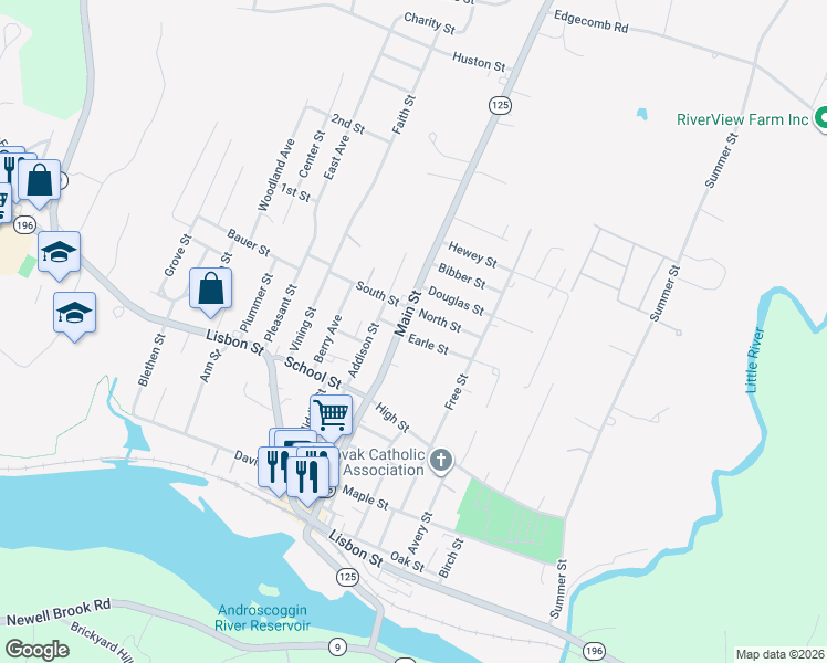 map of restaurants, bars, coffee shops, grocery stores, and more near 73 Main Street in Lisbon