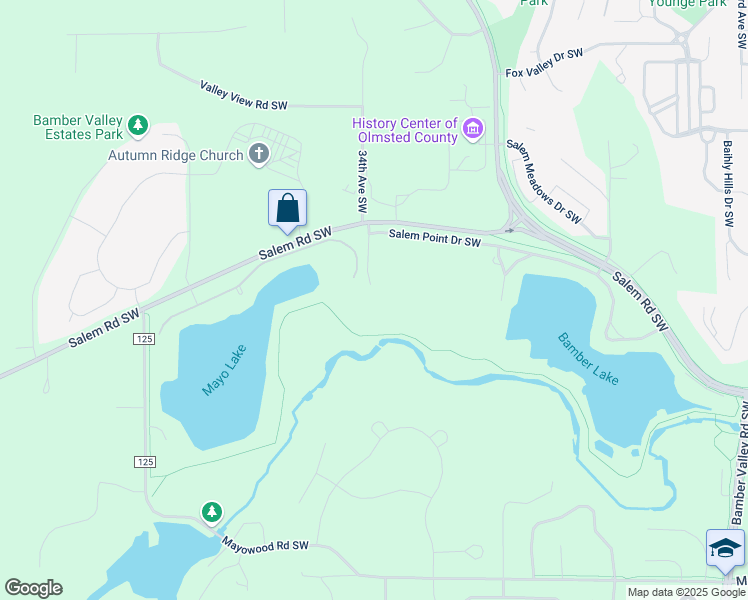 map of restaurants, bars, coffee shops, grocery stores, and more near 1442 Salem Lane Southwest in Rochester