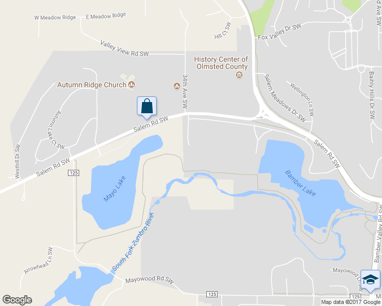 map of restaurants, bars, coffee shops, grocery stores, and more near 1442 Salem Lane Southwest in Rochester