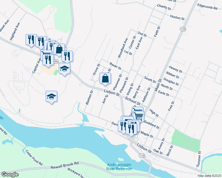 map of restaurants, bars, coffee shops, grocery stores, and more near 645 Lisbon Street in Lisbon
