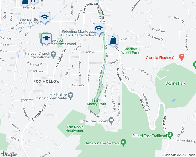 map of restaurants, bars, coffee shops, grocery stores, and more near 4852 West Amazon Drive in Eugene