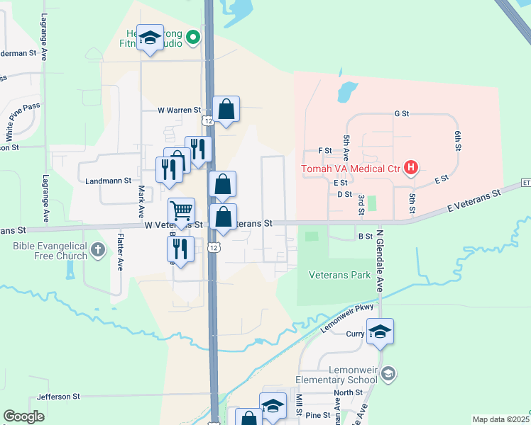 map of restaurants, bars, coffee shops, grocery stores, and more near 1102 Heeler Avenue in Tomah