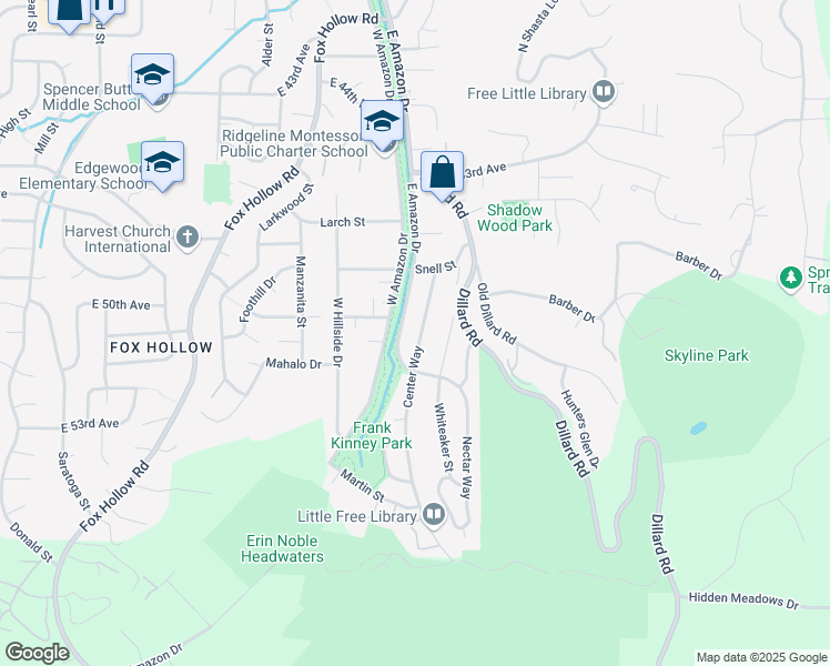 map of restaurants, bars, coffee shops, grocery stores, and more near 4830 Center Way in Eugene