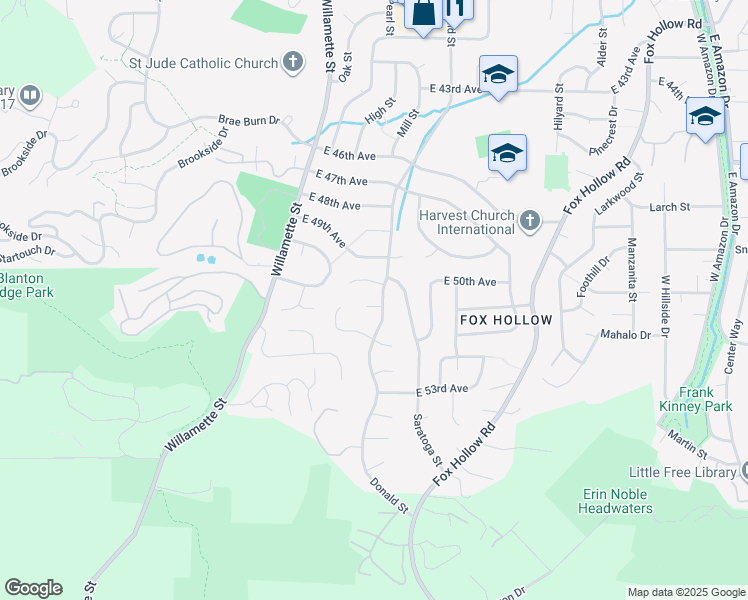 map of restaurants, bars, coffee shops, grocery stores, and more near 4960 Donald Street in Eugene