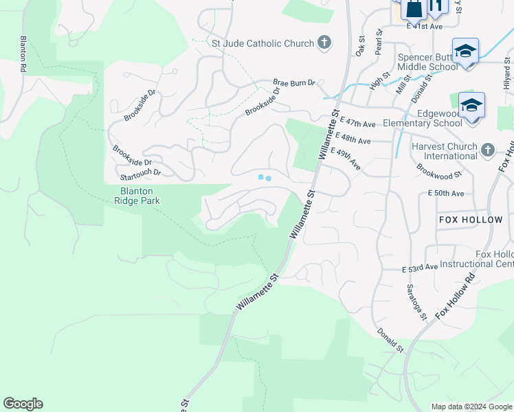 map of restaurants, bars, coffee shops, grocery stores, and more near 120 Treehill Loop in Eugene