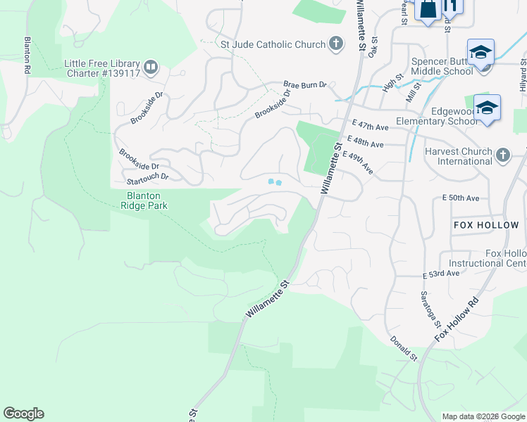map of restaurants, bars, coffee shops, grocery stores, and more near 308 Woodcutter Way in Eugene