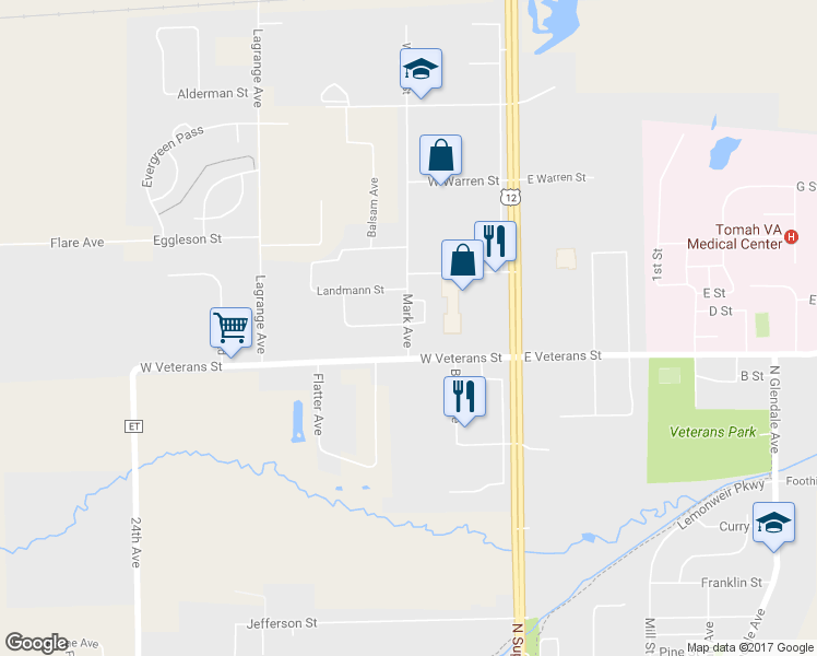 map of restaurants, bars, coffee shops, grocery stores, and more near 1117 Mark Avenue in Tomah