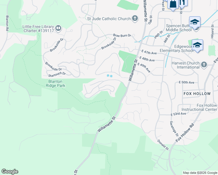 map of restaurants, bars, coffee shops, grocery stores, and more near 120 Treehill Loop in Eugene