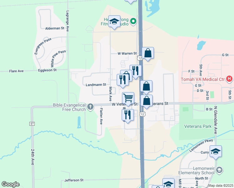 map of restaurants, bars, coffee shops, grocery stores, and more near 1123 Mark Avenue in Tomah