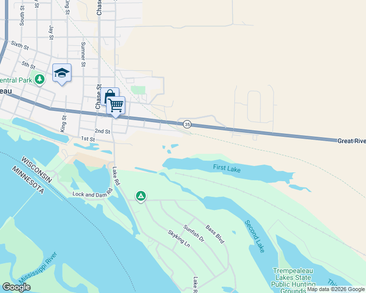 map of restaurants, bars, coffee shops, grocery stores, and more near 23787 Trail View Lane in Trempealeau