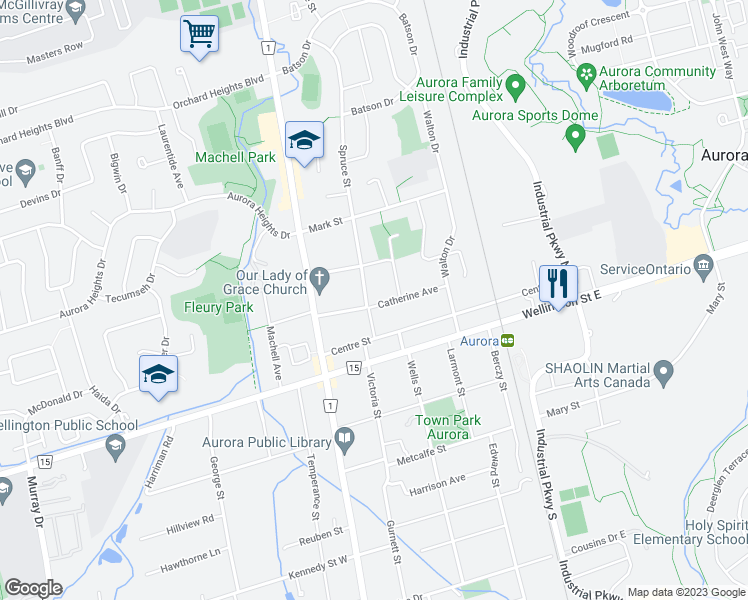 map of restaurants, bars, coffee shops, grocery stores, and more near 41 Spruce Street in Aurora