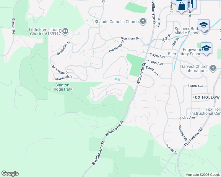 map of restaurants, bars, coffee shops, grocery stores, and more near 308 Woodcutter Way in Eugene