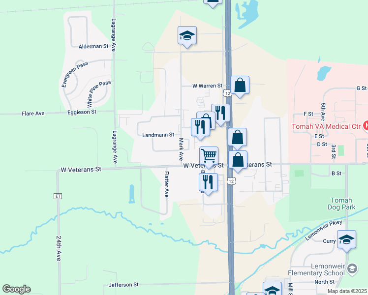 map of restaurants, bars, coffee shops, grocery stores, and more near 1123 Mark Avenue in Tomah