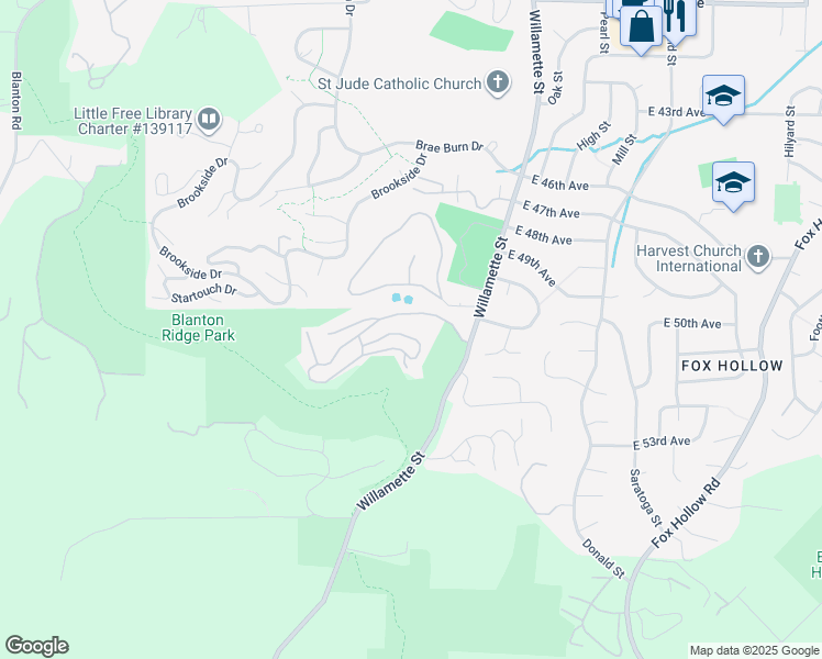 map of restaurants, bars, coffee shops, grocery stores, and more near 120 Treehill Loop in Eugene