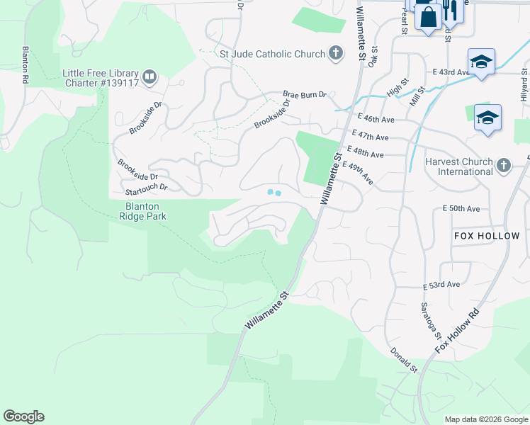 map of restaurants, bars, coffee shops, grocery stores, and more near 308 Woodcutter Way in Eugene
