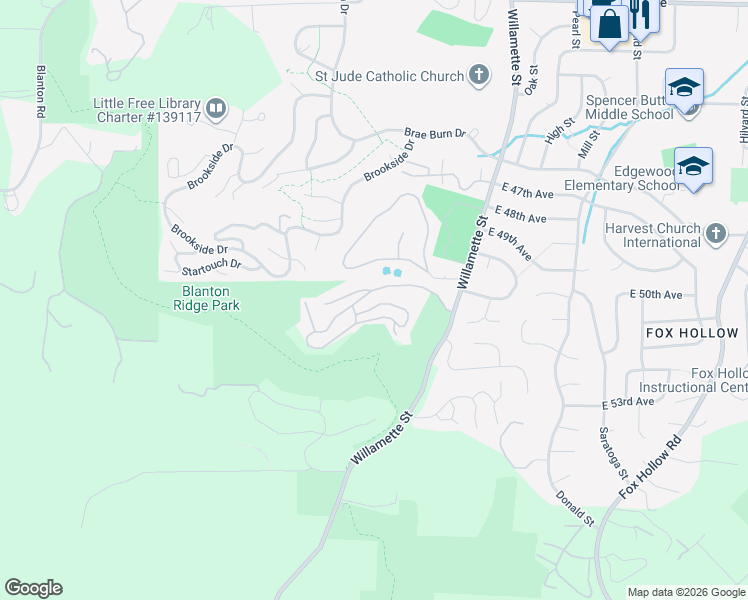 map of restaurants, bars, coffee shops, grocery stores, and more near 308 Woodcutter Way in Eugene