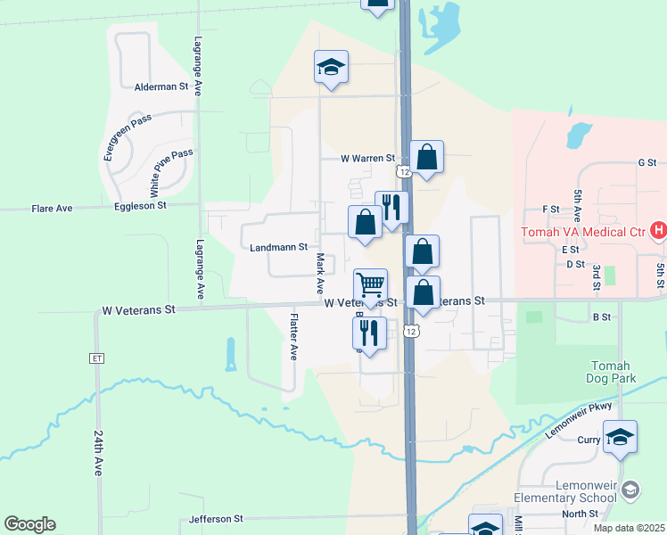 map of restaurants, bars, coffee shops, grocery stores, and more near 1123 Mark Avenue in Tomah