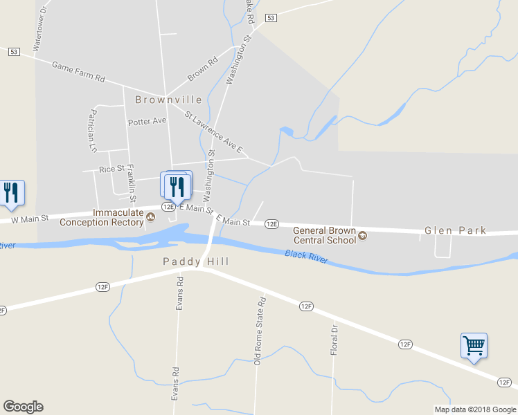 map of restaurants, bars, coffee shops, grocery stores, and more near 106 Gould Street in Watertown