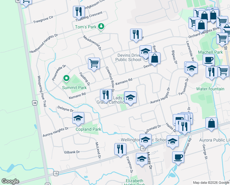 map of restaurants, bars, coffee shops, grocery stores, and more near in Aurora