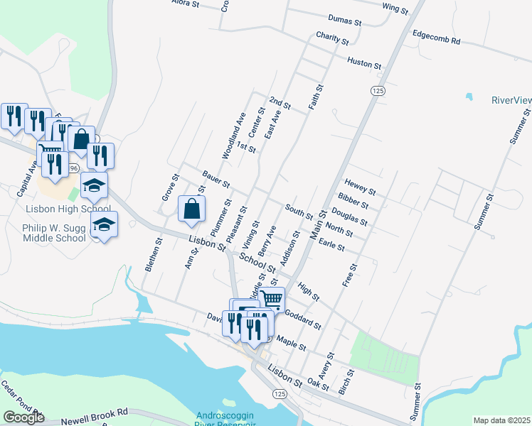 map of restaurants, bars, coffee shops, grocery stores, and more near 19 Vining Street in Lisbon