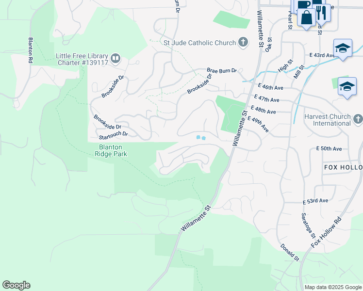 map of restaurants, bars, coffee shops, grocery stores, and more near 308 Woodcutter Way in Eugene