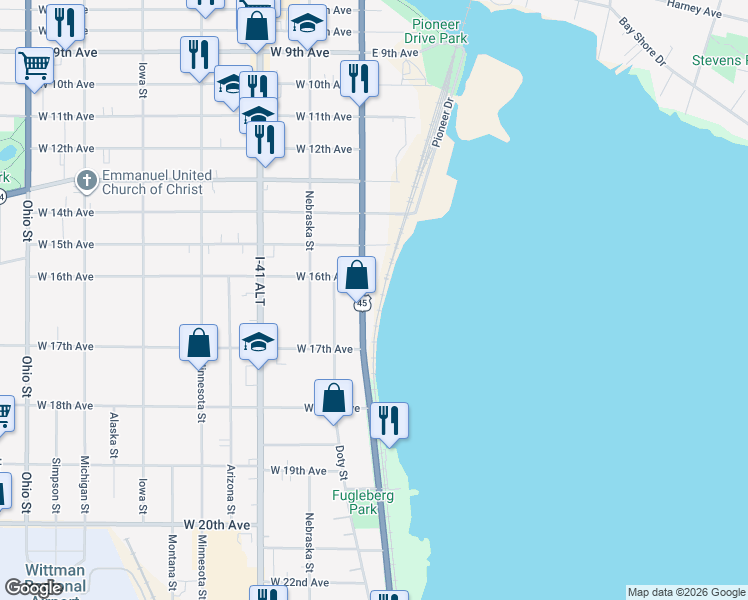 map of restaurants, bars, coffee shops, grocery stores, and more near 1600-1698 S Main St in Oshkosh