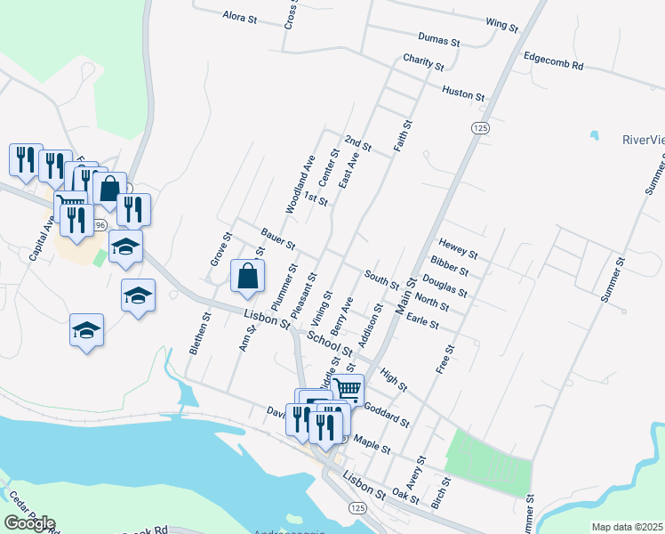 map of restaurants, bars, coffee shops, grocery stores, and more near 19 Vining Street in Lisbon