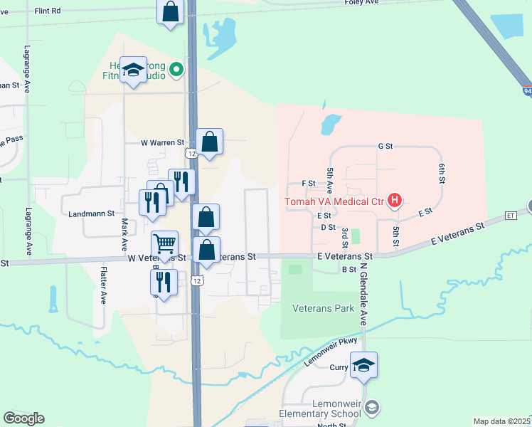 map of restaurants, bars, coffee shops, grocery stores, and more near 1125 Grandview Avenue in Tomah