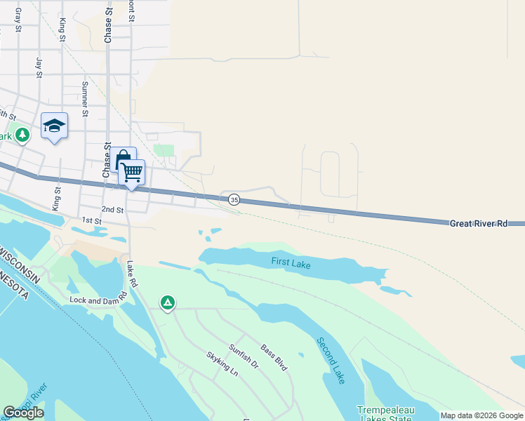 map of restaurants, bars, coffee shops, grocery stores, and more near 23785 Trail View Lane in Trempealeau
