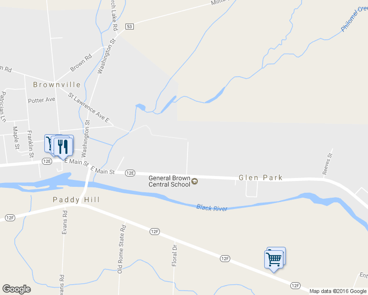 map of restaurants, bars, coffee shops, grocery stores, and more near 119 Woodlawn Avenue in Watertown