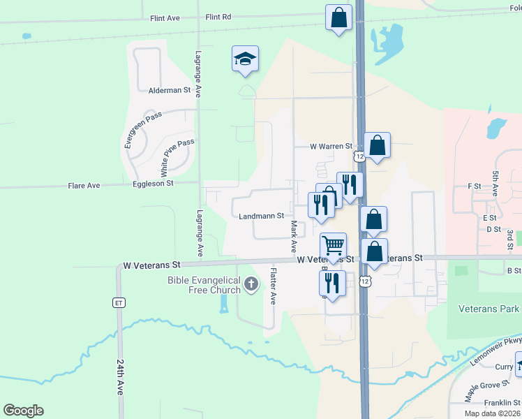 map of restaurants, bars, coffee shops, grocery stores, and more near 607 Landmann Street in Tomah